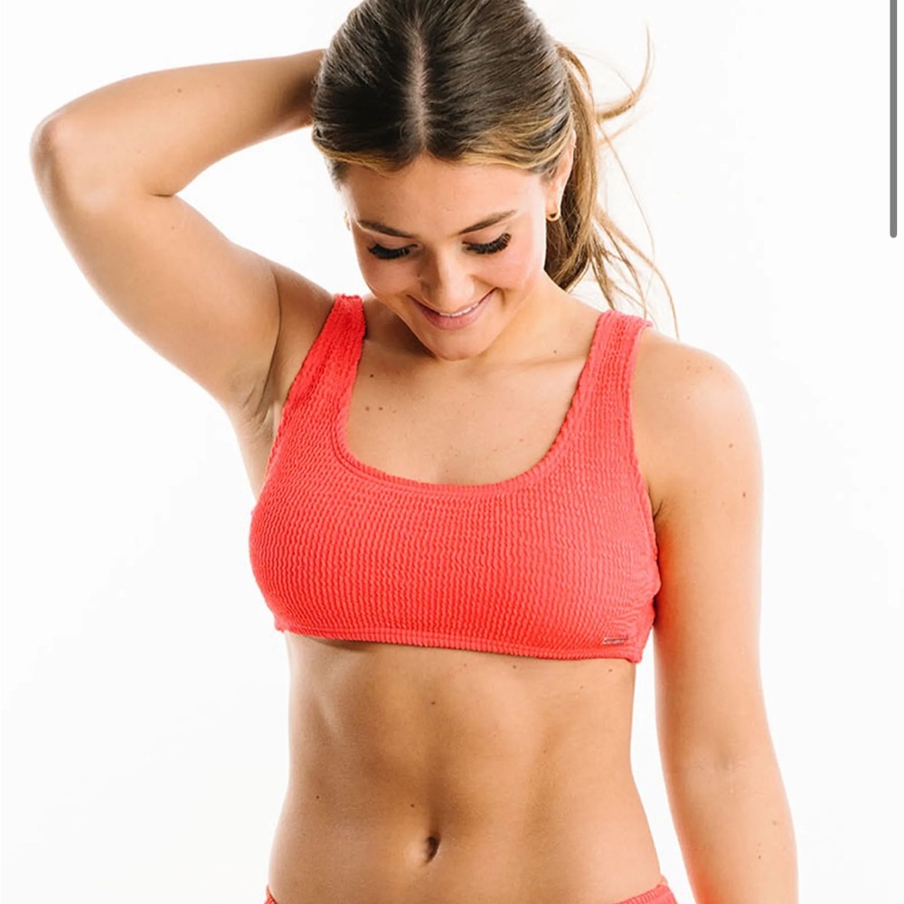 Zyia Muted Peach Ribbed Clasp Back Bikini Top